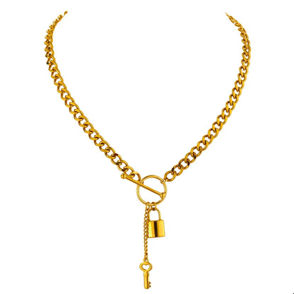Punk metal lock pendant minimalist chain necklace - product image