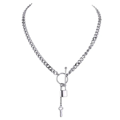 Punk metal lock pendant minimalist chain necklace - product image