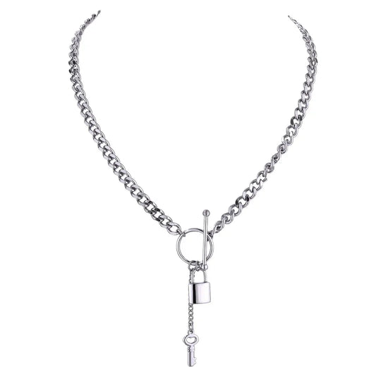 Punk metal lock pendant minimalist chain necklace - product image