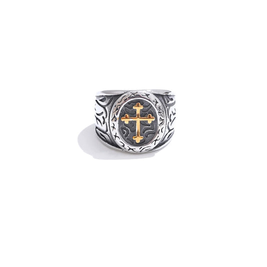 Punk retro cross wide modern finger ring - product image