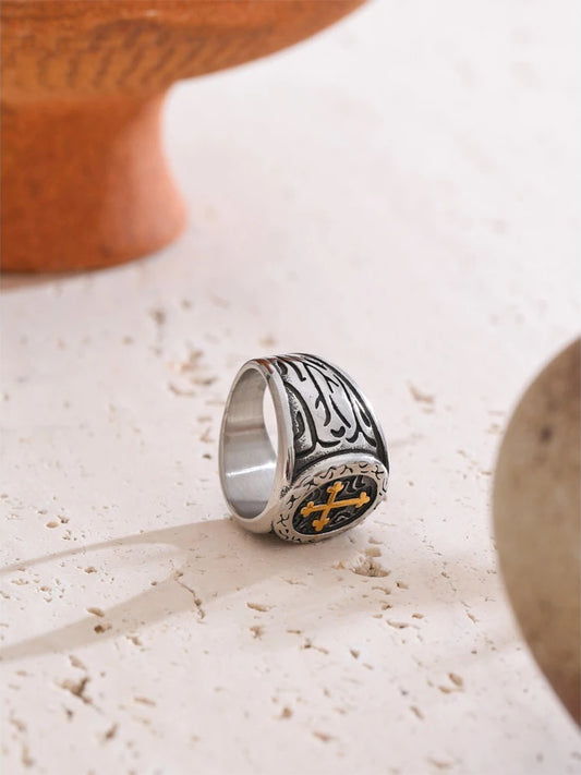 Punk retro cross wide modern finger ring - product image