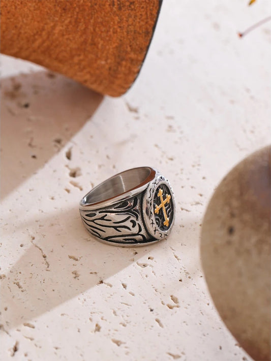 Punk retro cross wide modern finger ring - product image
