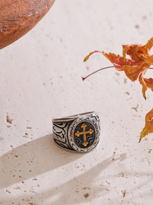 Punk retro cross wide modern finger ring - product image