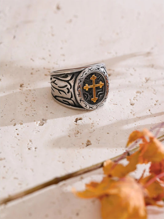 Punk retro cross wide modern finger ring - product image