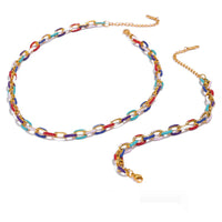 Rainbow Enamel Chain Necklace Bracelet Set