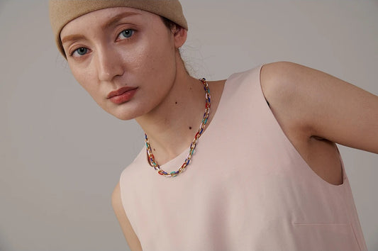 Rainbow enamel chain necklace bracelet set - product image