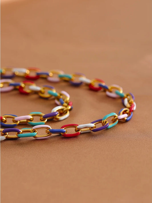 Rainbow enamel chain necklace bracelet set - product image
