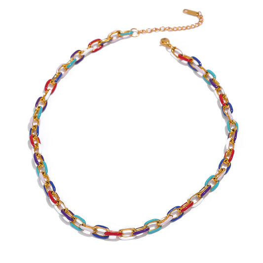 Rainbow enamel chain necklace bracelet set - product image