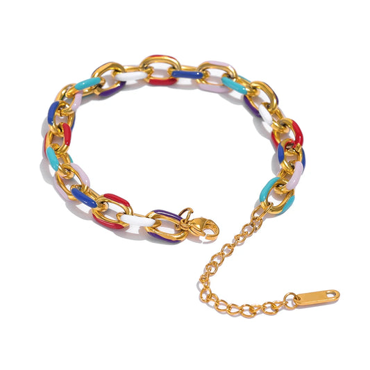 Rainbow enamel chain necklace bracelet set - product image