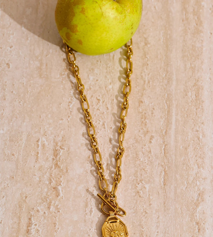 Rectangle double-sided sun moon pendant necklace women - product image