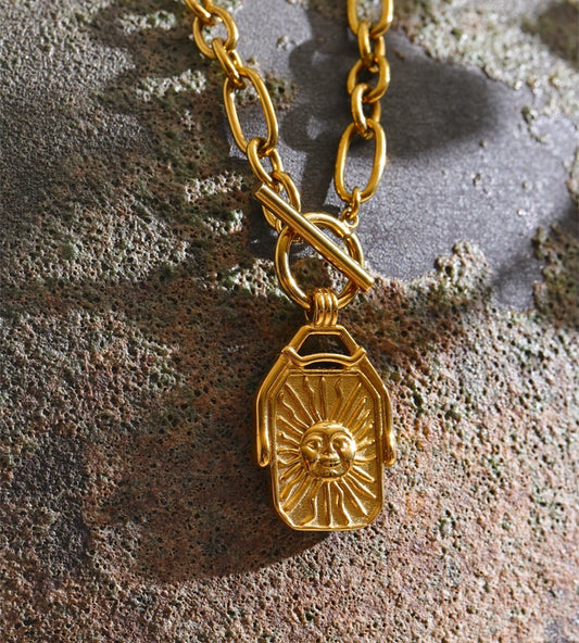 Rectangle double-sided sun moon pendant necklace women - product image