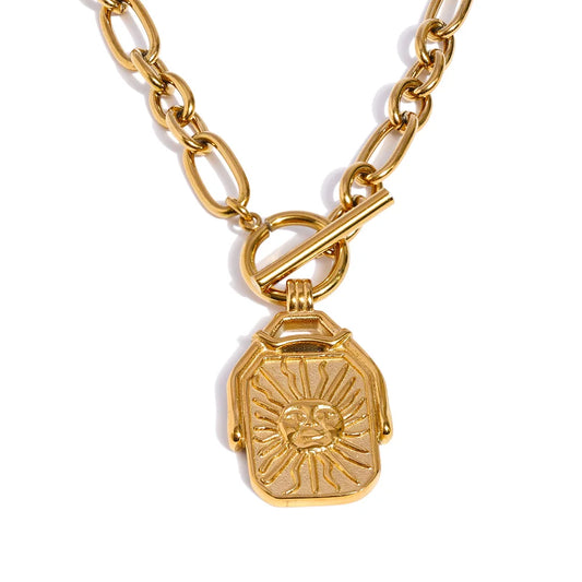 Rectangle double-sided sun moon pendant necklace women - product image