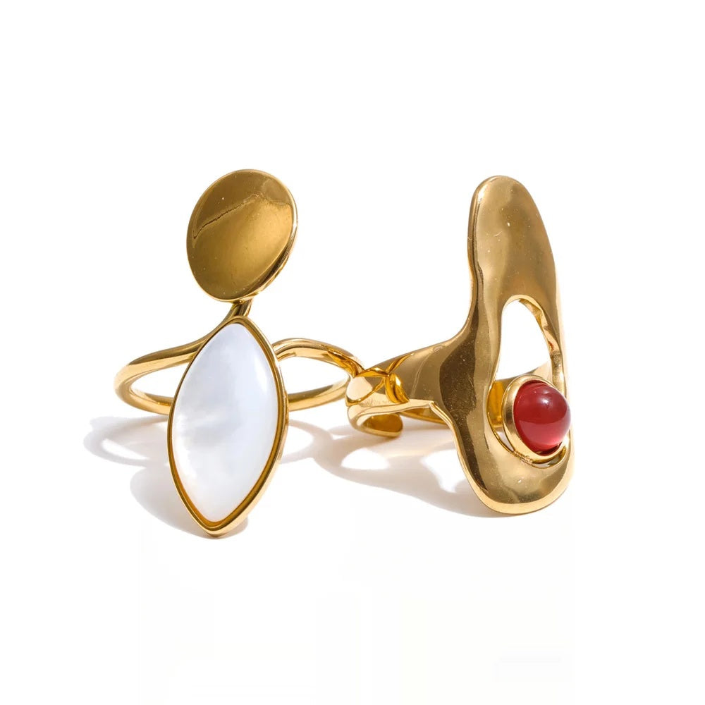Red agate shell minimalist fashion ring - product image