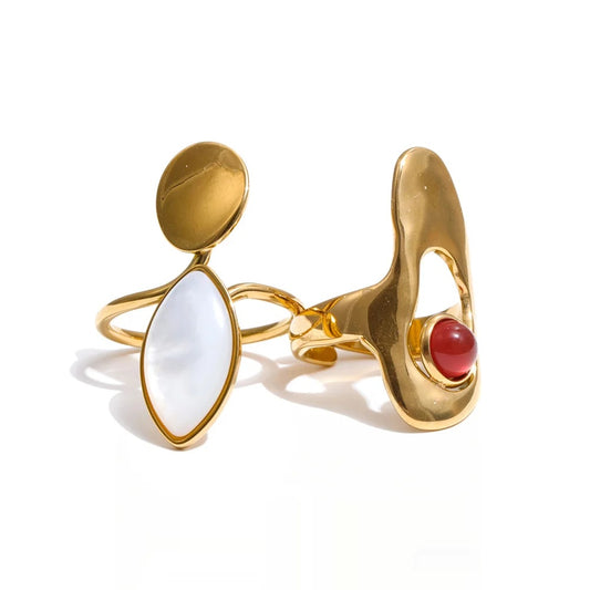 Red agate shell minimalist fashion ring - product image