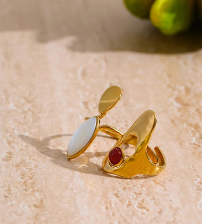 Red agate shell minimalist fashion ring - product image