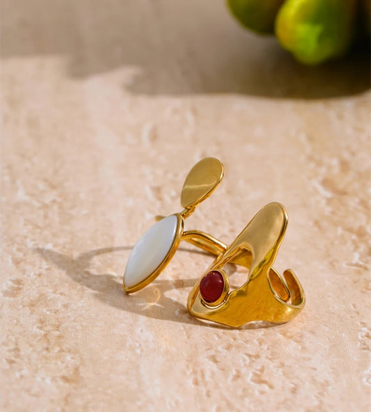 Red agate shell minimalist fashion ring - product image