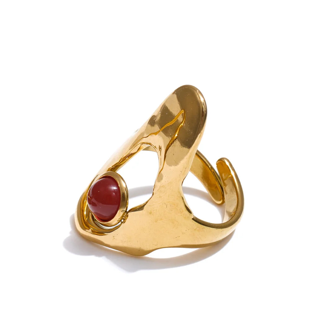 Red agate shell minimalist fashion ring - product image