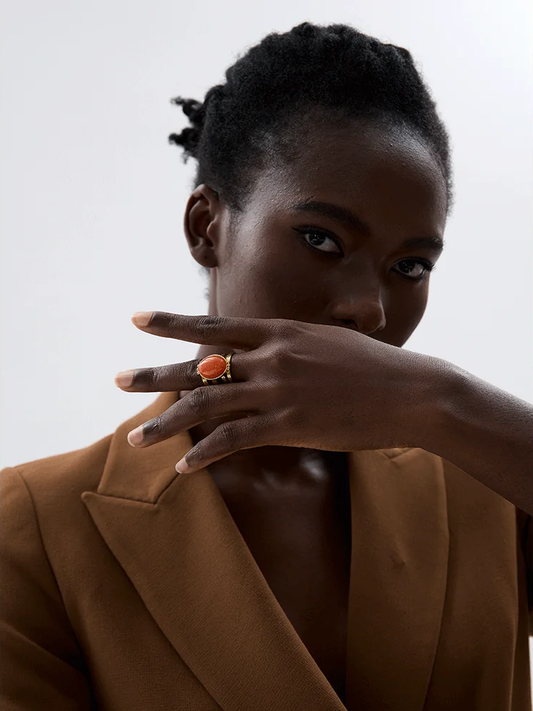 Red black green stone open adjustable ring - product image