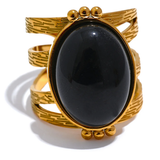 Red black green stone open adjustable ring - product image