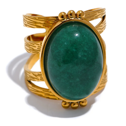 Red black green stone open adjustable ring - product image
