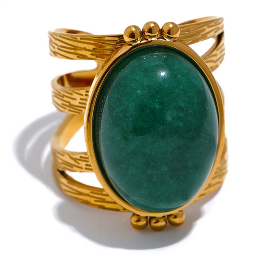 Red black green stone open adjustable ring - product image