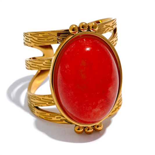 Red black green stone open adjustable ring - product image
