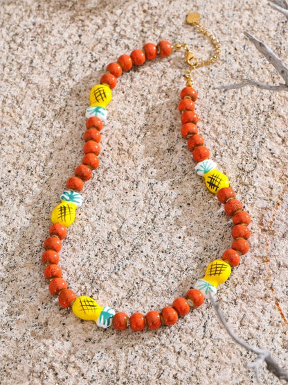Red ceramic beads pineapple chain necklace - product image