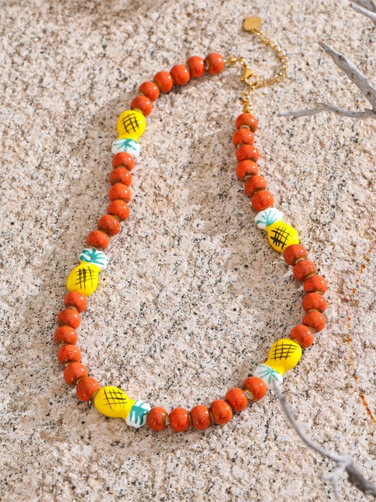Red ceramic beads pineapple chain necklace - product image