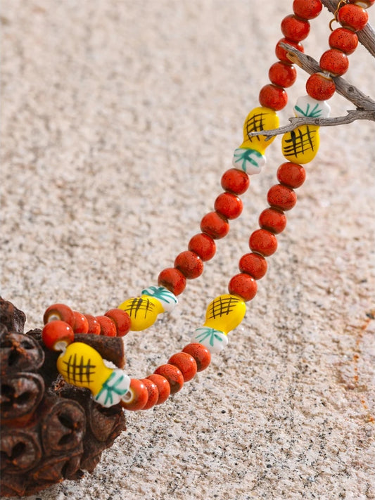 Red ceramic beads pineapple chain necklace - product image