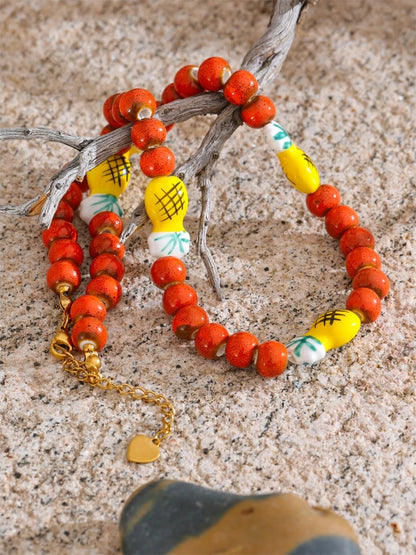 Red ceramic beads pineapple chain necklace - product image