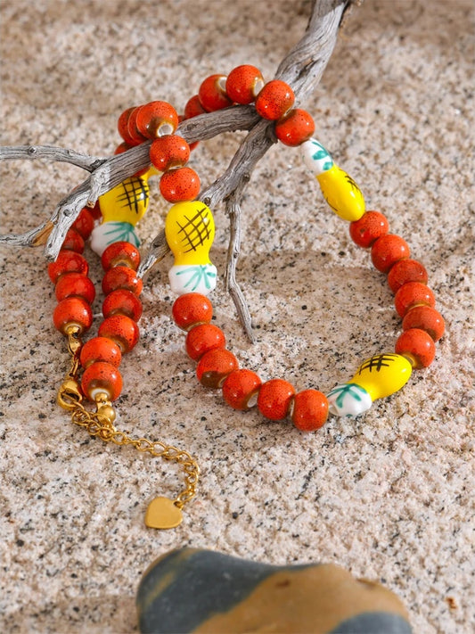 Red ceramic beads pineapple chain necklace - product image