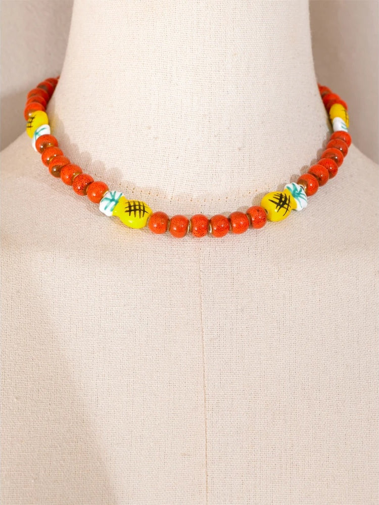 Red ceramic beads pineapple chain necklace - product image
