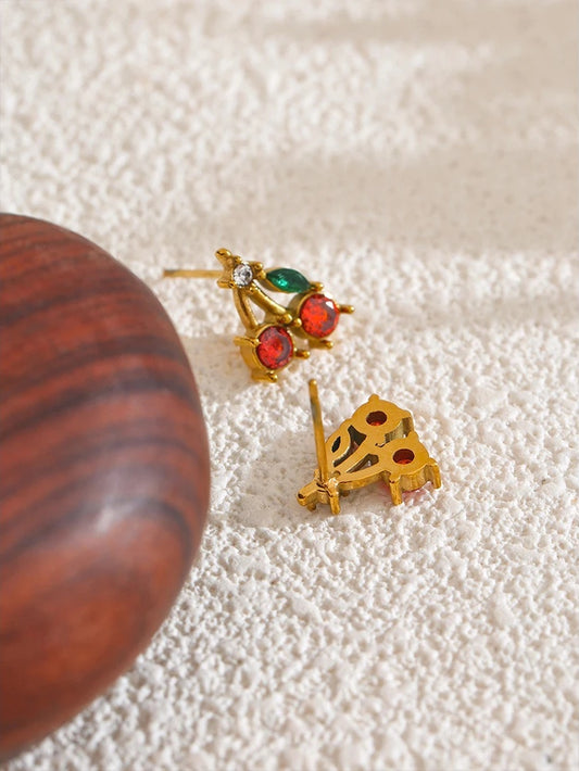 Red cubic zirconia cherry stud earrings women - product image