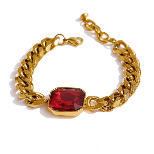Red cubic zirconia link chain bracelet lobster clasp - product image
