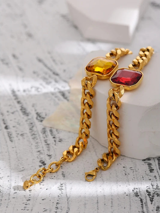 Red cubic zirconia link chain bracelet lobster clasp - product image