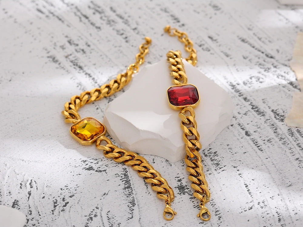 Red cubic zirconia link chain bracelet lobster clasp - product image