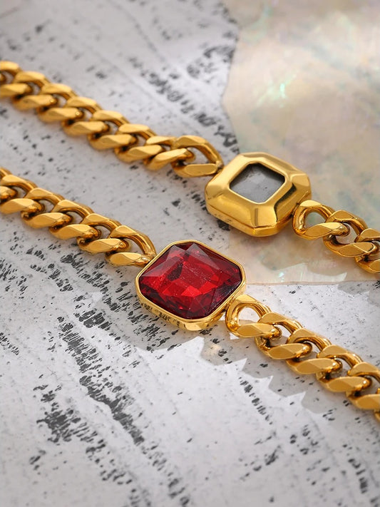Red cubic zirconia link chain bracelet lobster clasp - product image