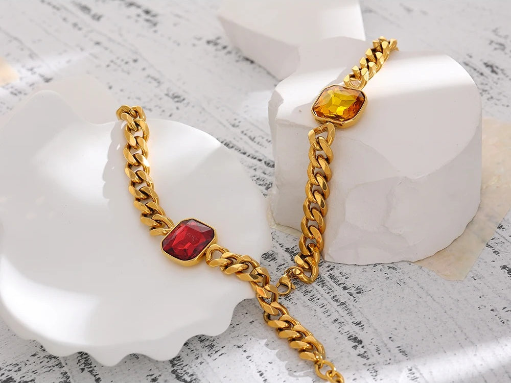 Red cubic zirconia link chain bracelet lobster clasp - product image