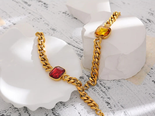 Red cubic zirconia link chain bracelet lobster clasp - product image