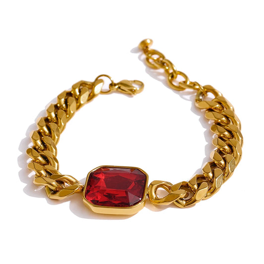 Red cubic zirconia link chain bracelet lobster clasp - product image