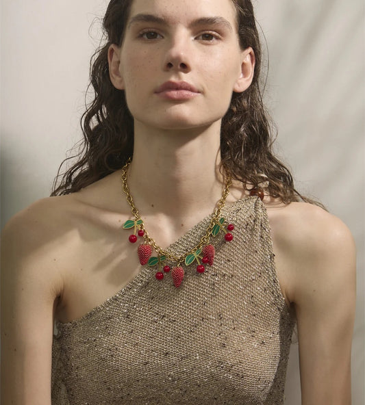 Red enamel acrylic cherry strawberry drop necklace - product image