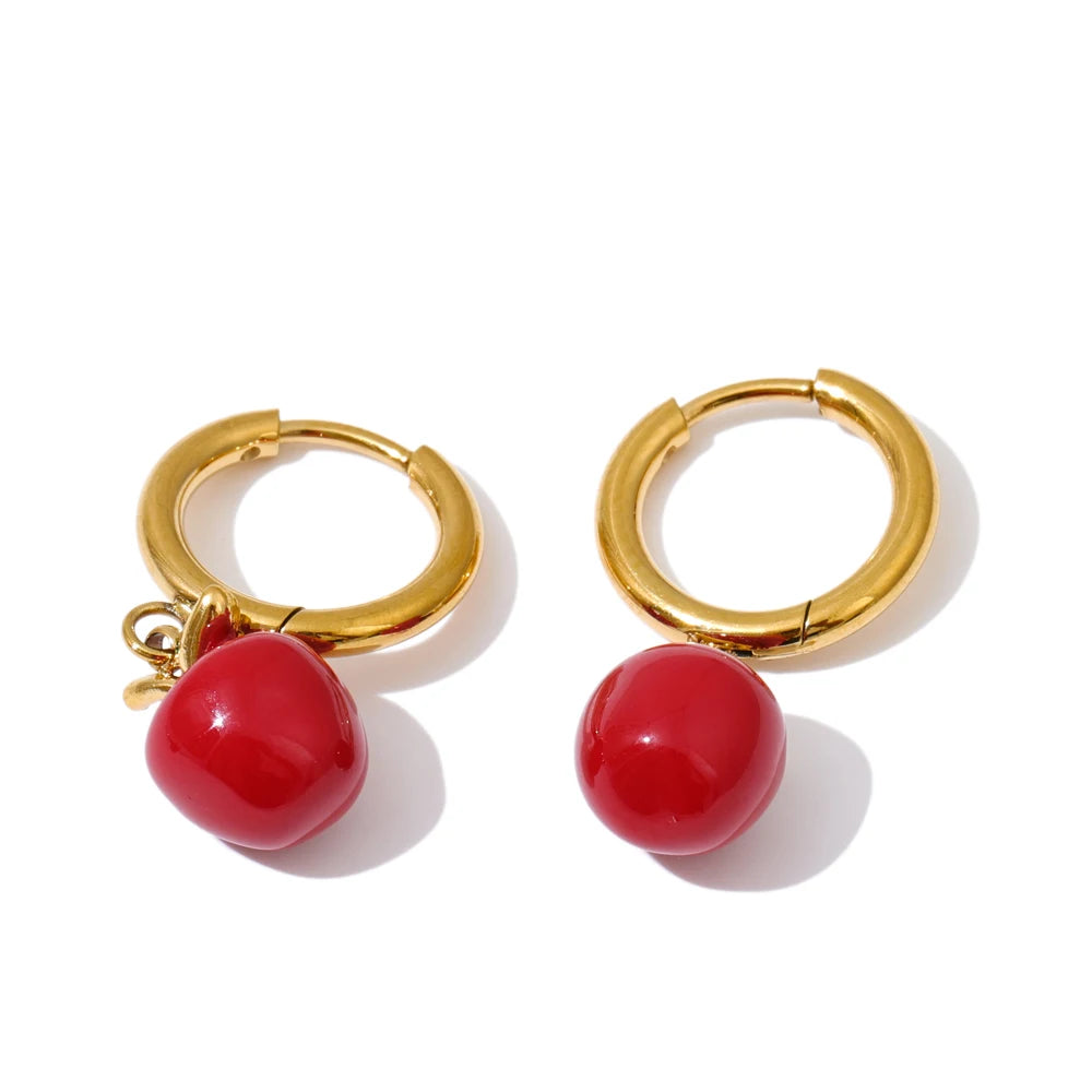 Red enamel apple necklace earrings set - product image