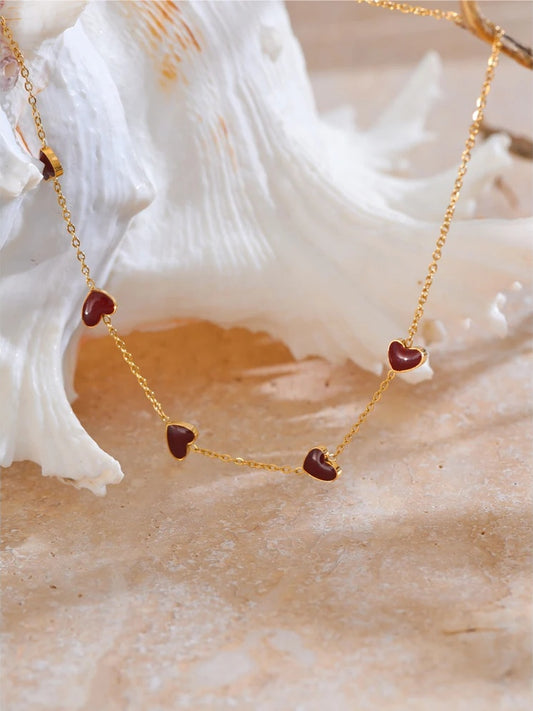 Red enamel heart love chain necklace - product image