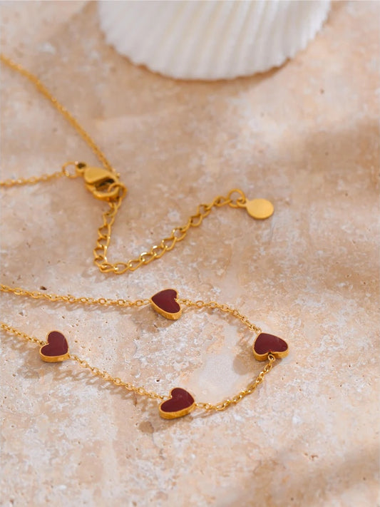 Red enamel heart love chain necklace - product image