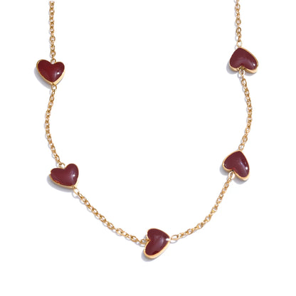 Red enamel heart love chain necklace - product image