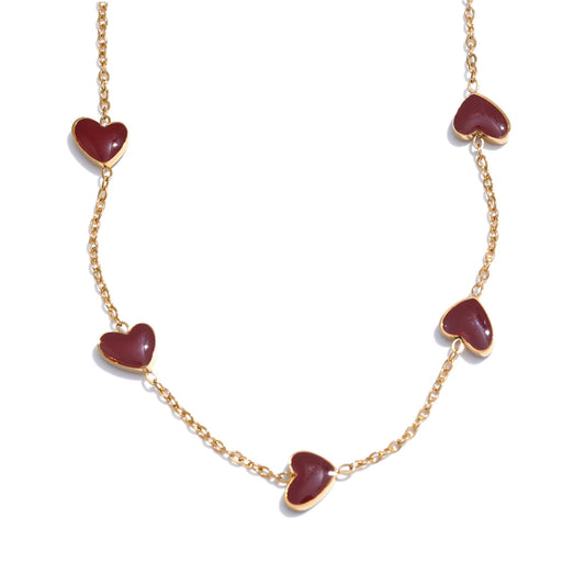 Red enamel heart love chain necklace - product image