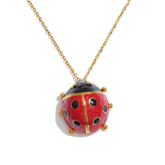 Red enamel ladybird insect pendant necklace - product image