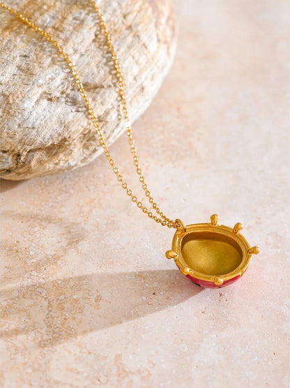 Red enamel ladybird insect pendant necklace - product image