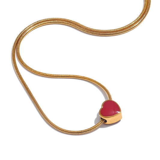Red enamel small heart love pendant necklace - product image