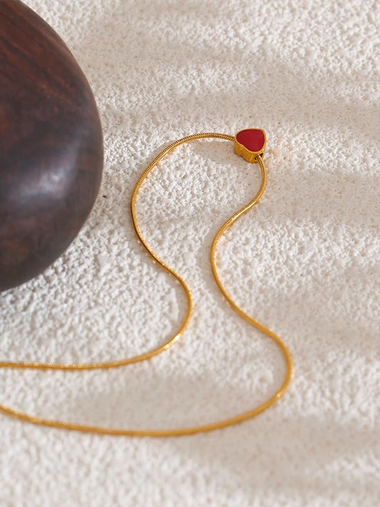 Red enamel small heart love pendant necklace - product image
